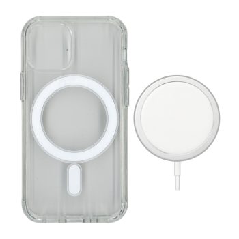 Incarcator magnetic wireless, MagSafe si husa silicon X-Level Magic Case, pentru Apple iPhone 12 Pro Max